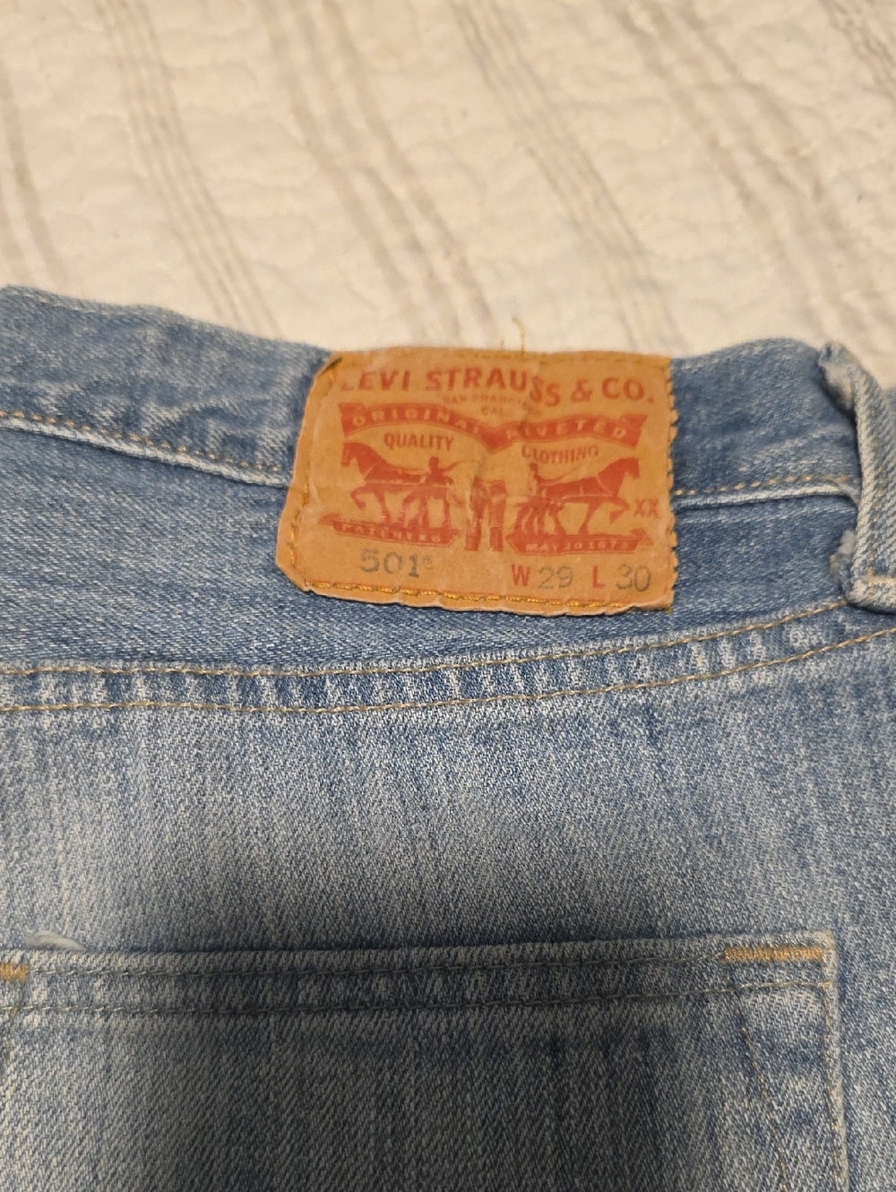 Levi's 501 Vintage Style Denim Jeans - Light Blue with Tan Patch